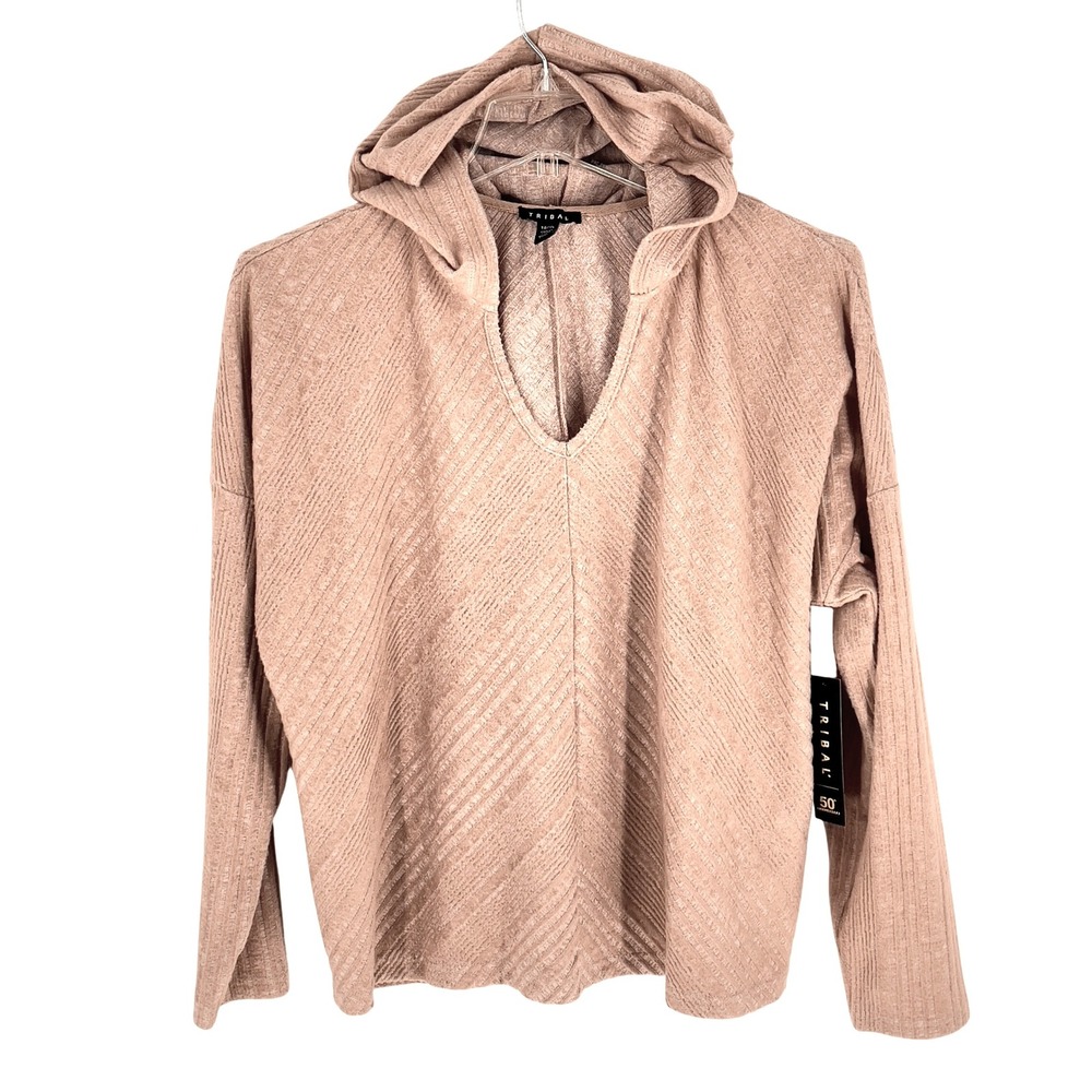 NEW TRIBAL Women's Sunkissed XL Pullover Hoodie V-Neck Long Sleeve Textured Top‎